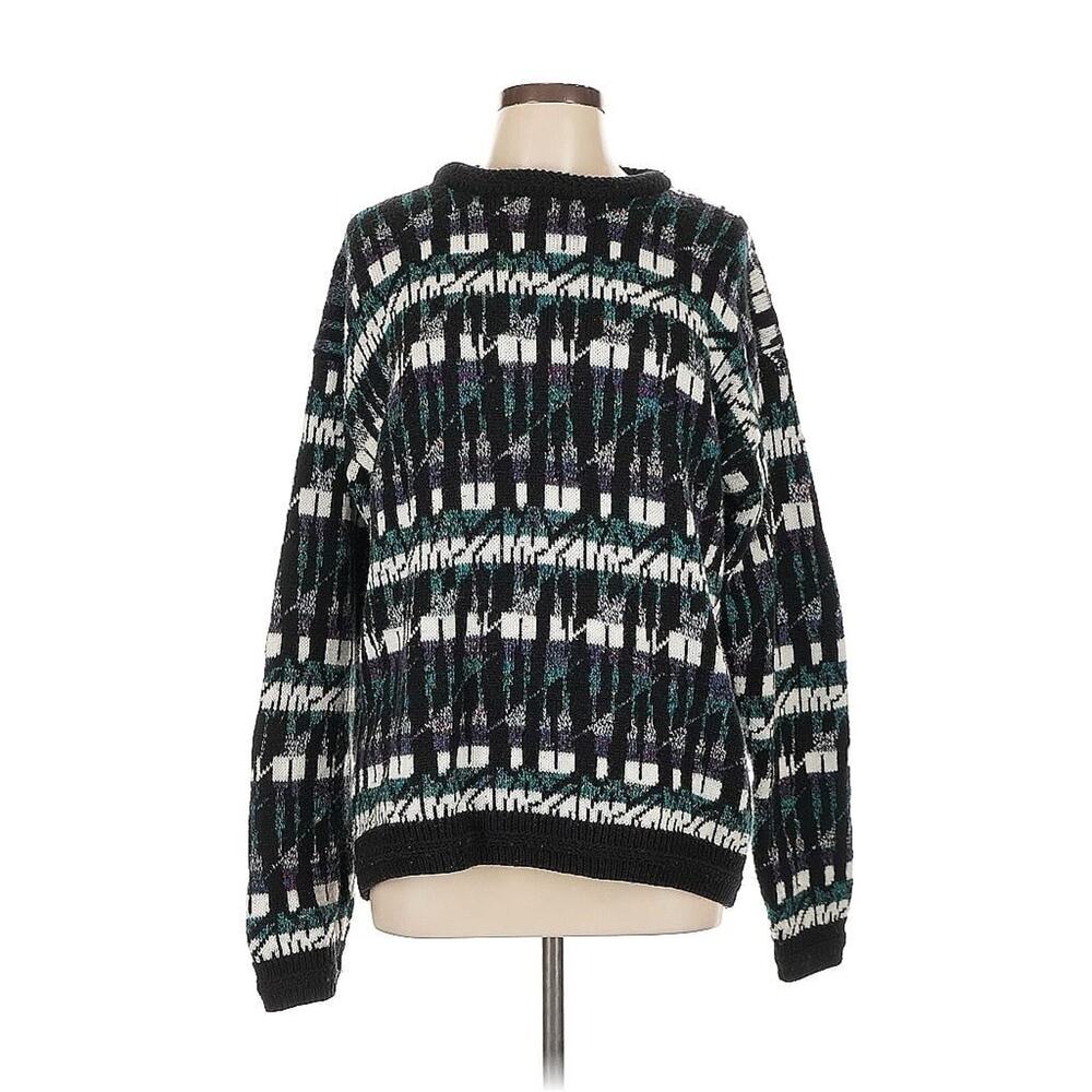 VTG Expressions International Abstract Pattern Striped Sweater 3D Coogi Style L